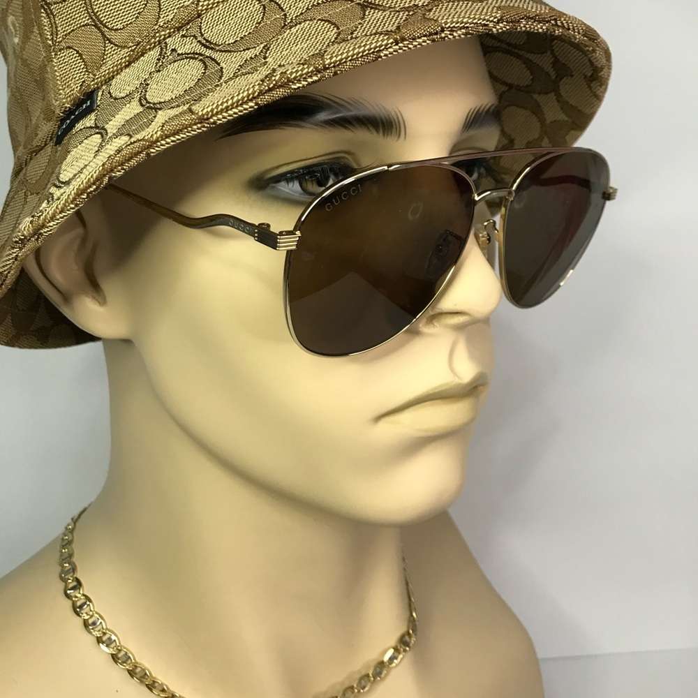 New Authentic Gucci Brown Pilot Ladies Sunglasses GG0969S 002